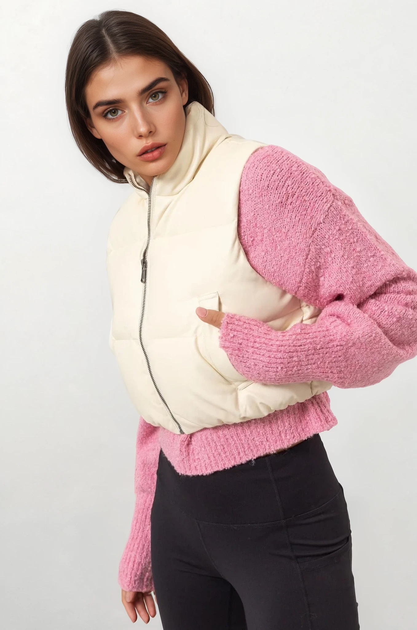 Super Cropped Cream Puffer Vest