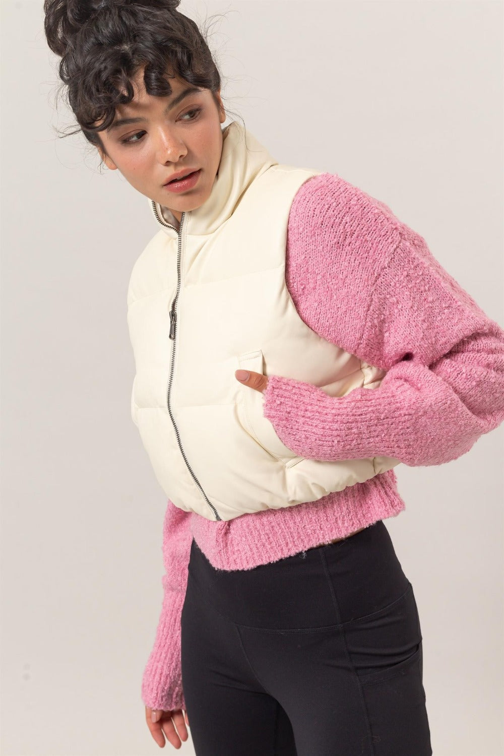 Super Cropped Cream Puffer Vest