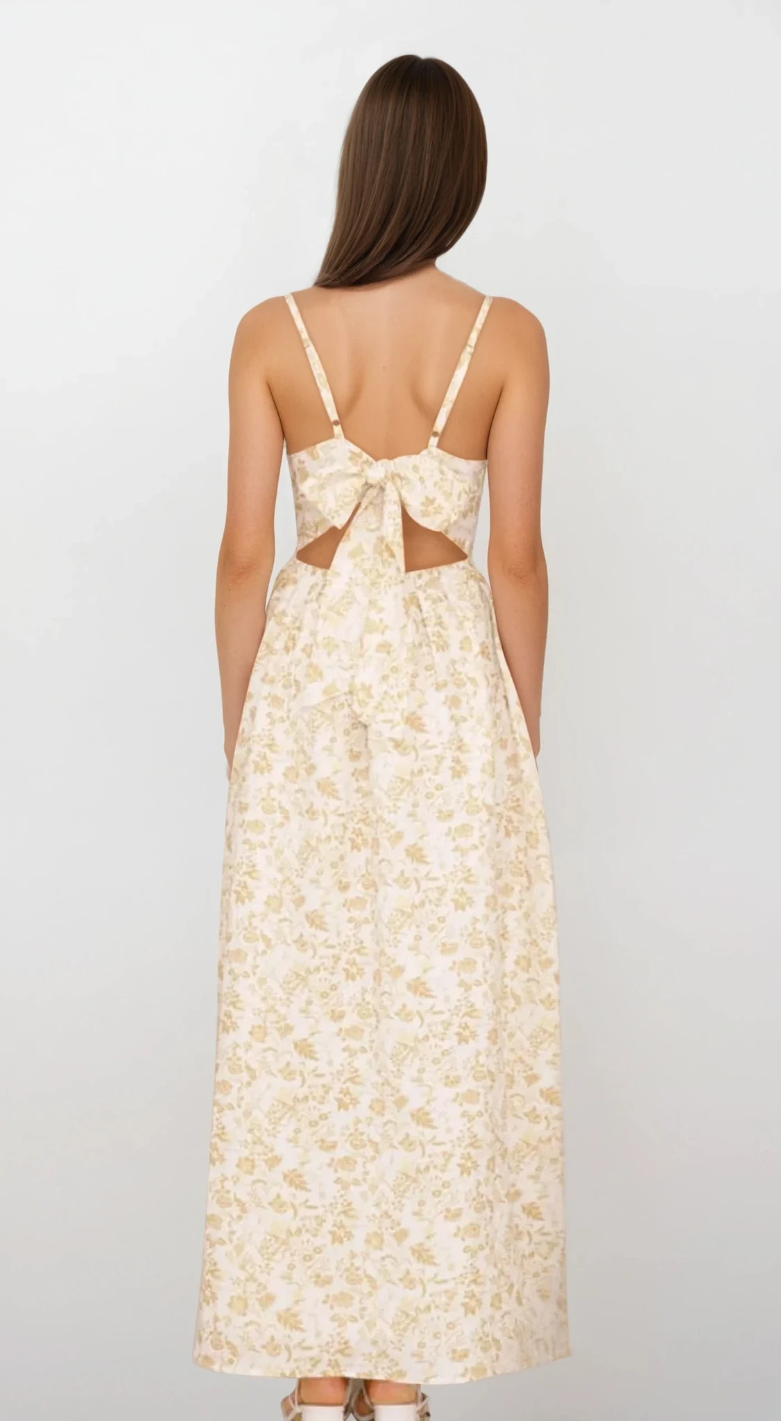 Fleuron Bow Back V-Neck Cami Dress by Trendsi, light-colored dress with bow back detail and V-neck design, casual and elegant clothing.