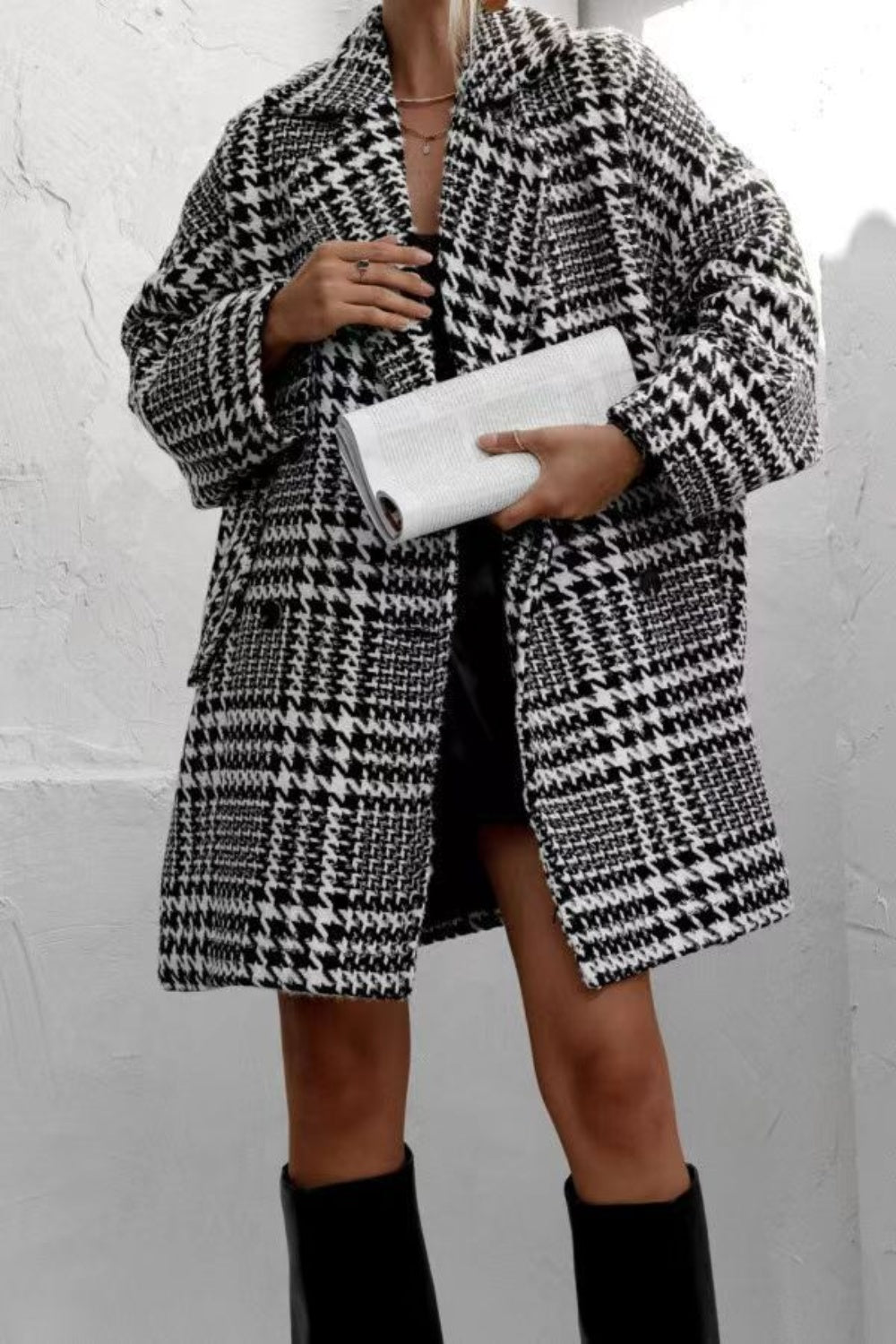 Houndstooth Collared Peacoat