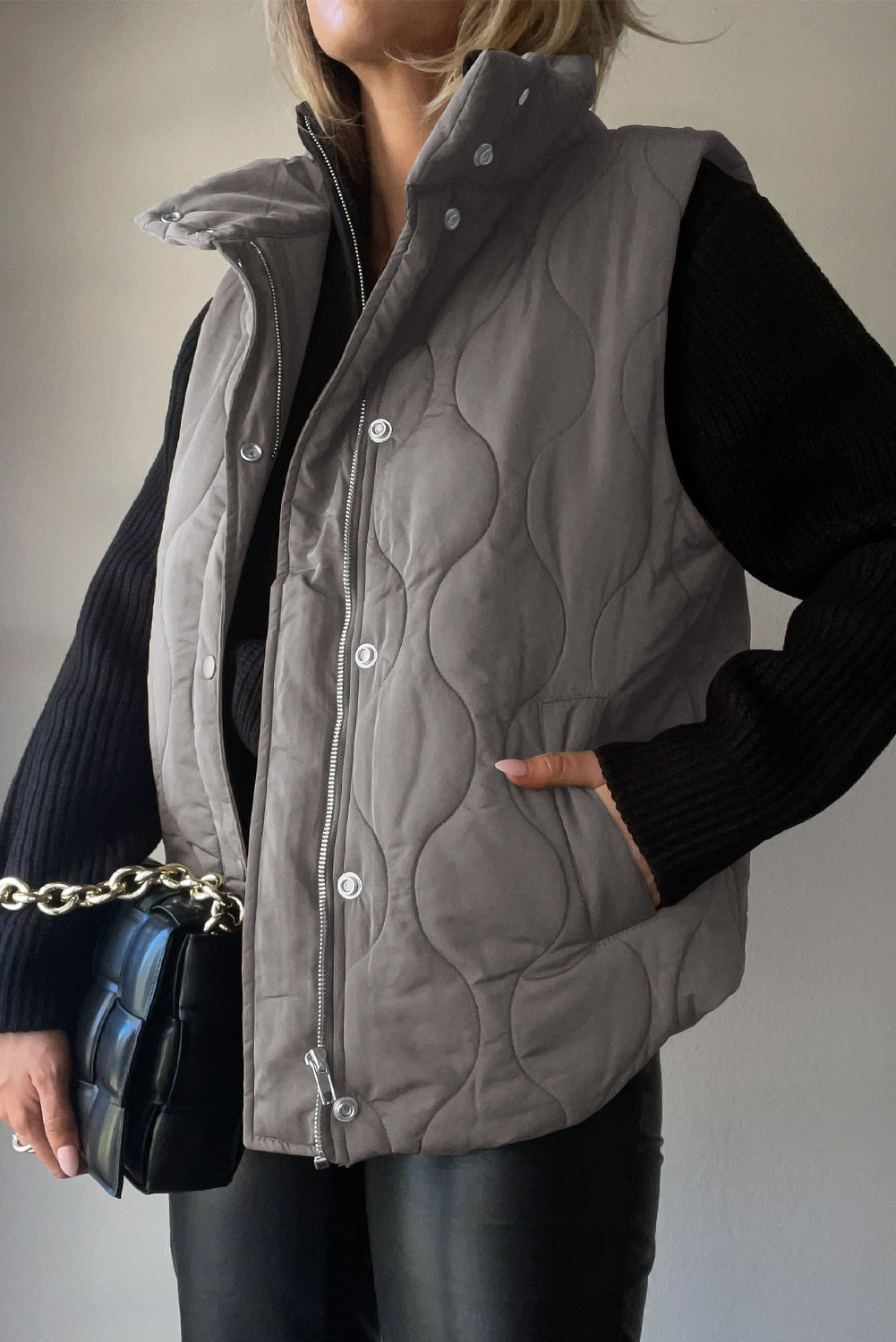 Quilted Collared Neck Vest