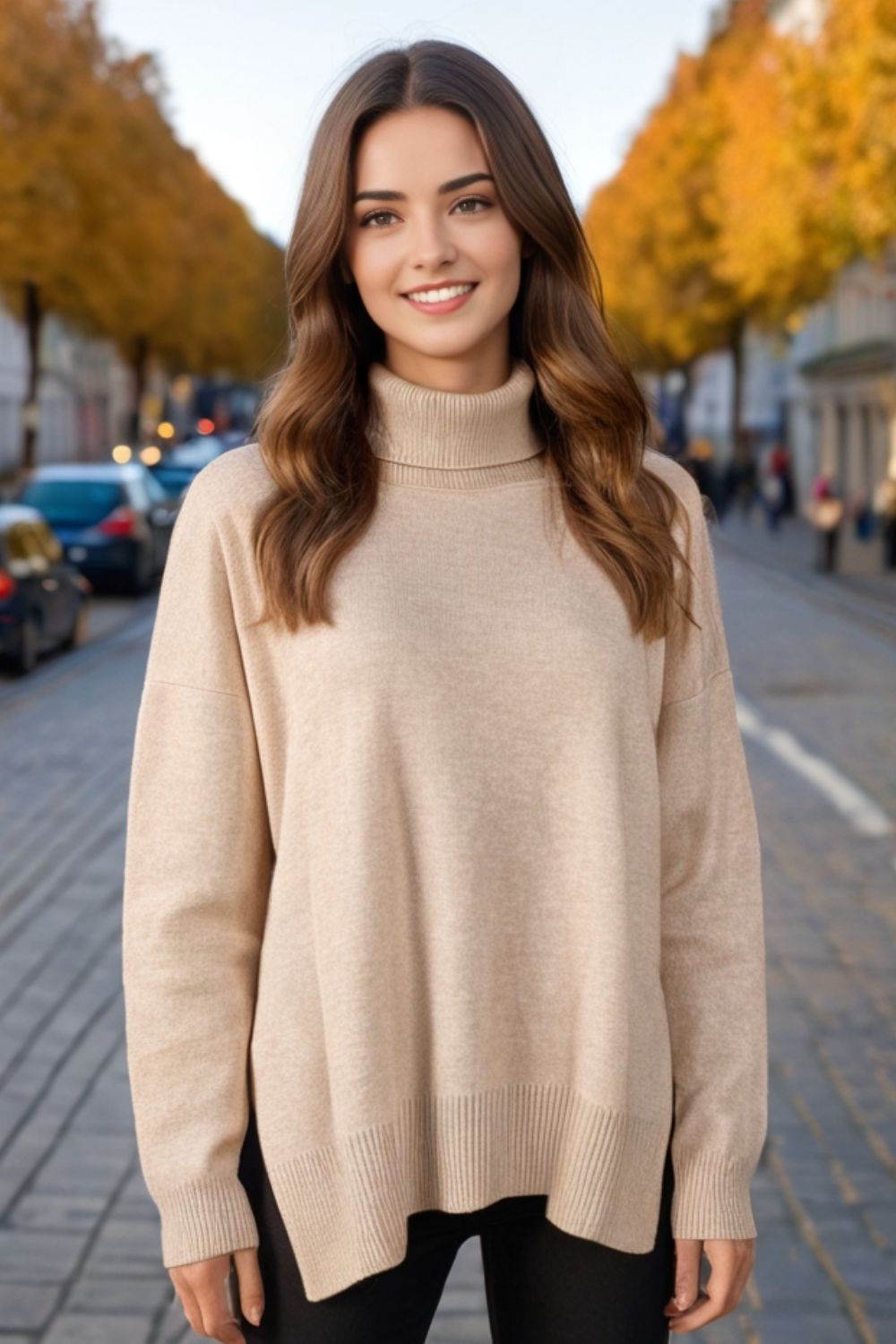 Lush Side Slit Turtleneck Sweater