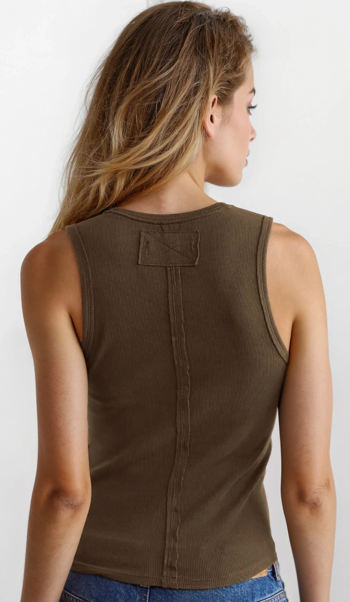 Light gray Core Cover V-Neck Tank top from Trendsi, featuring a soft fabric and a classic V-neck design.