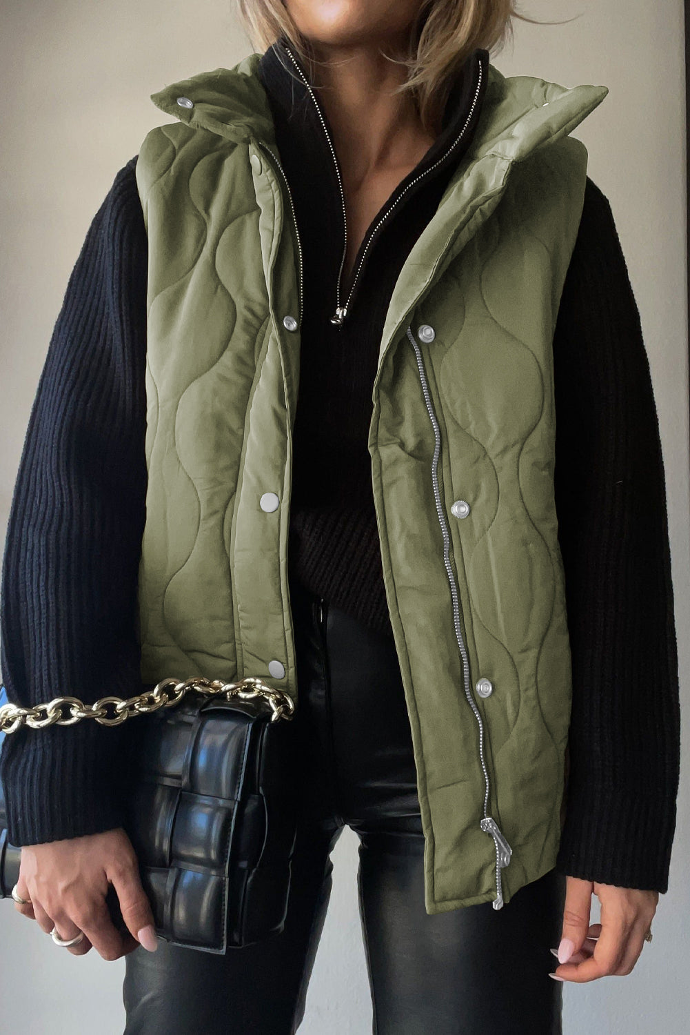 Quilted Collared Neck Vest