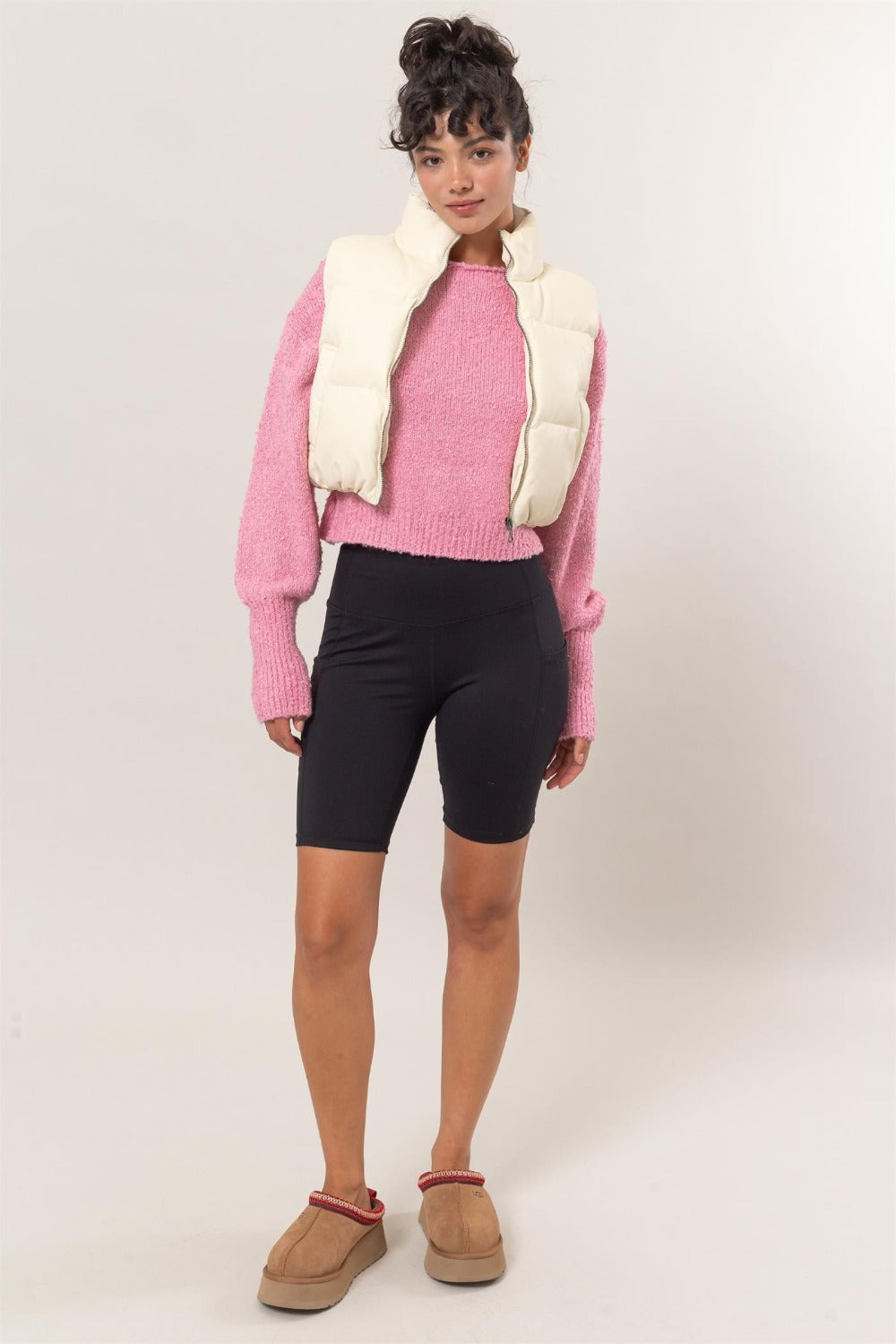 Super Cropped Cream Puffer Vest