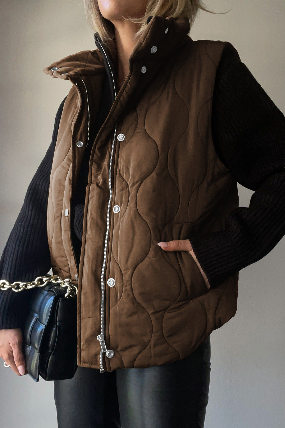 Quilted Collared Neck Vest