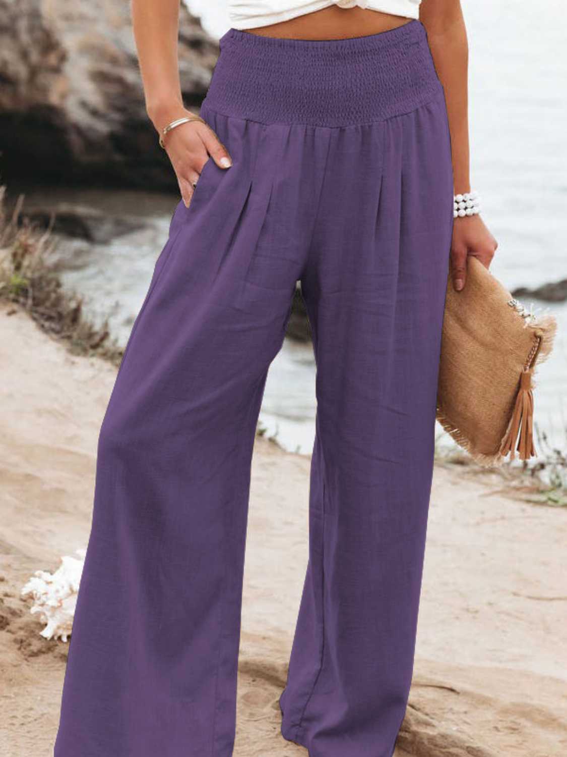 Safari Smocked-Waist Wide Leg Pant