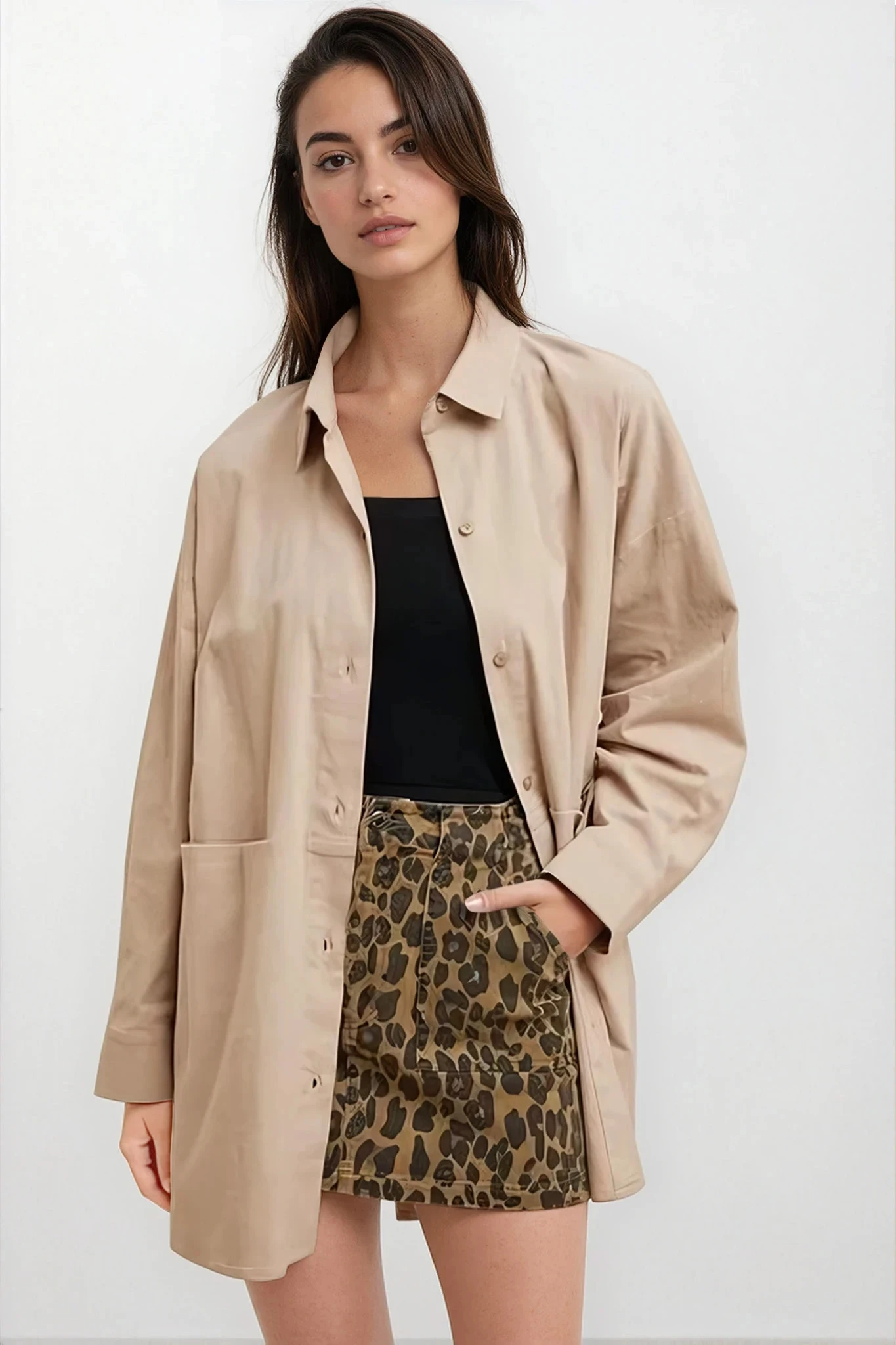 Leopard Denim Mini Skirt
