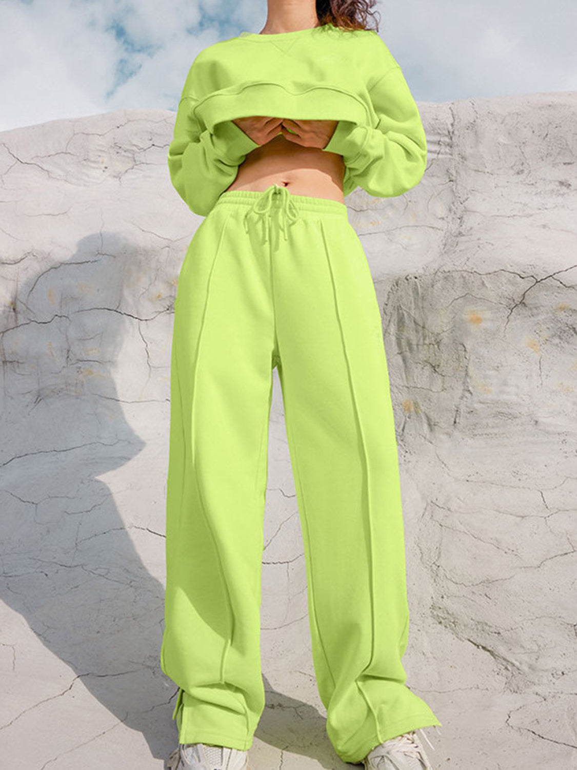 Airy Crew Neck Pullover and High-Waist Sweatpant Set