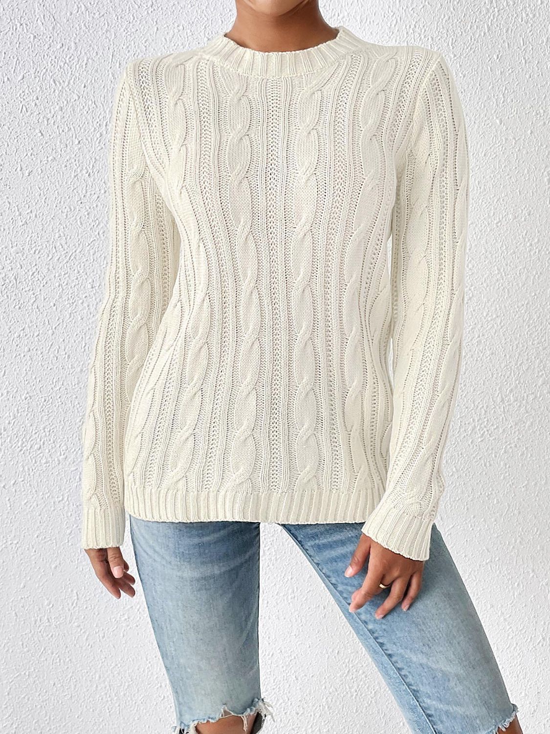 Clear Cable-Knit Crew Neck Sweater