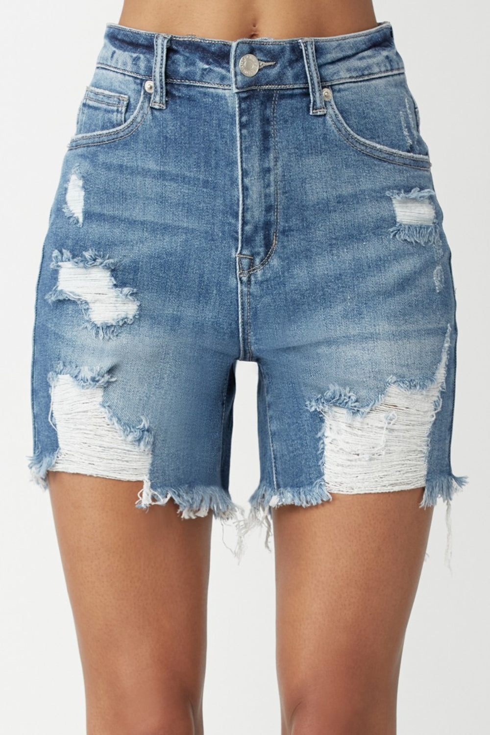 Modern High-Waist Distressed Denim Short