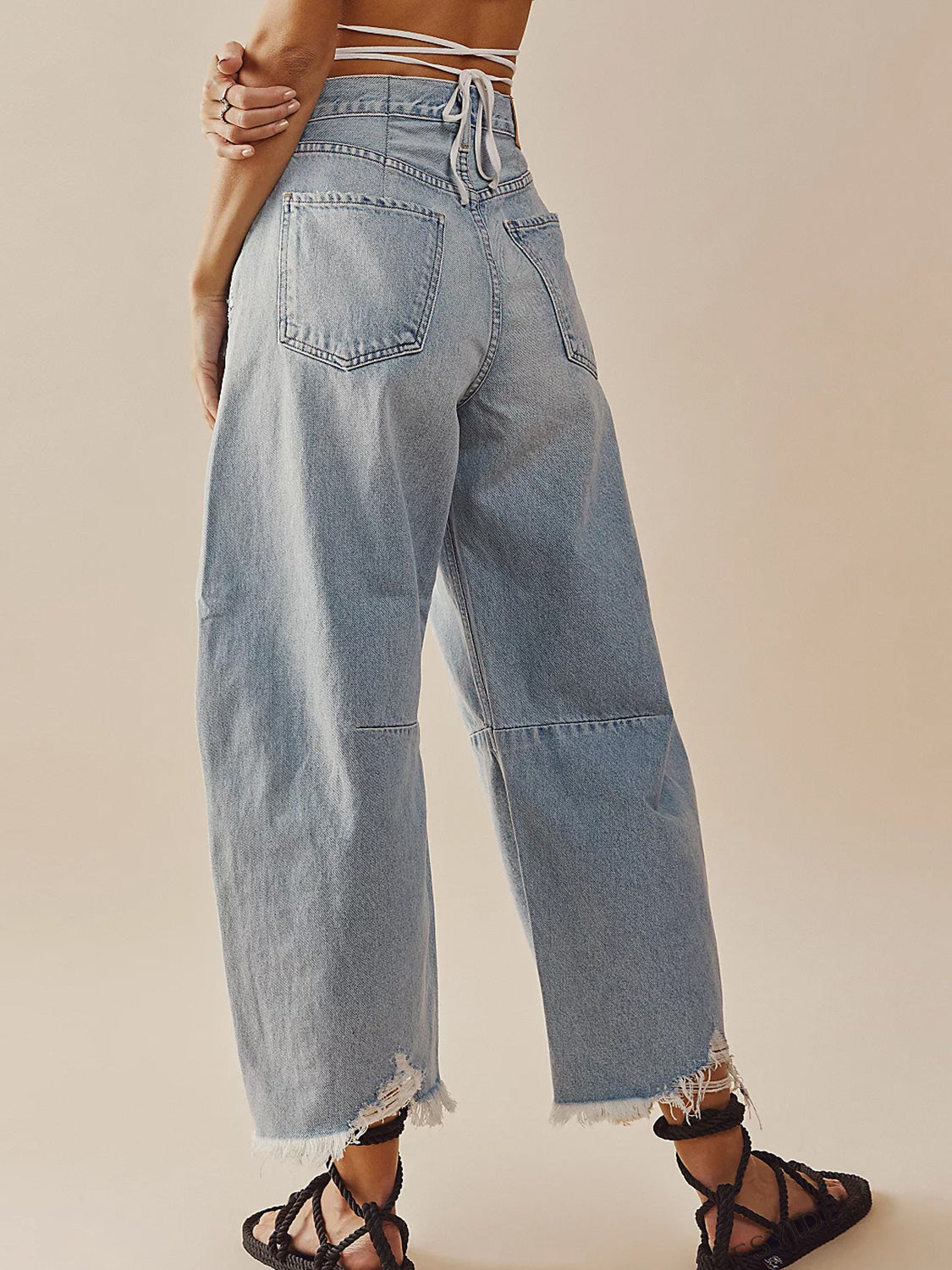 Stitched Raw Hem Wide Leg Jean