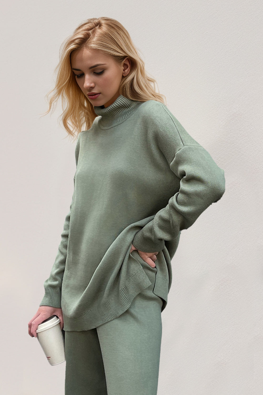 Lush Side Slit Turtleneck Sweater