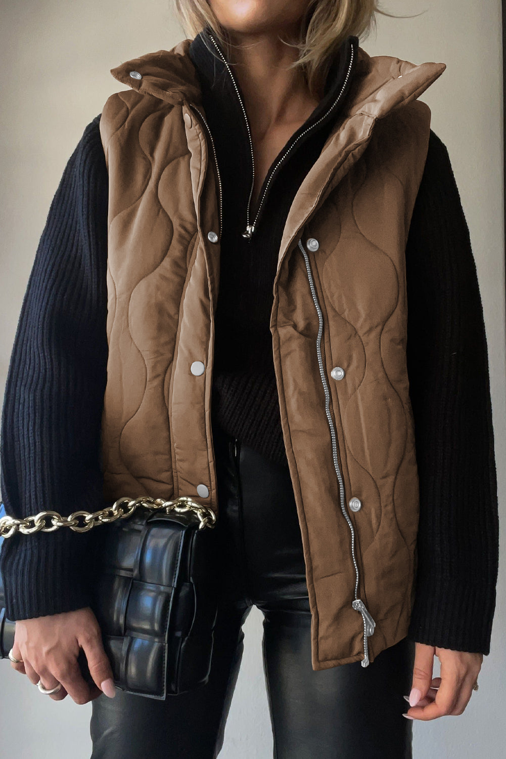 Quilted Collared Neck Vest