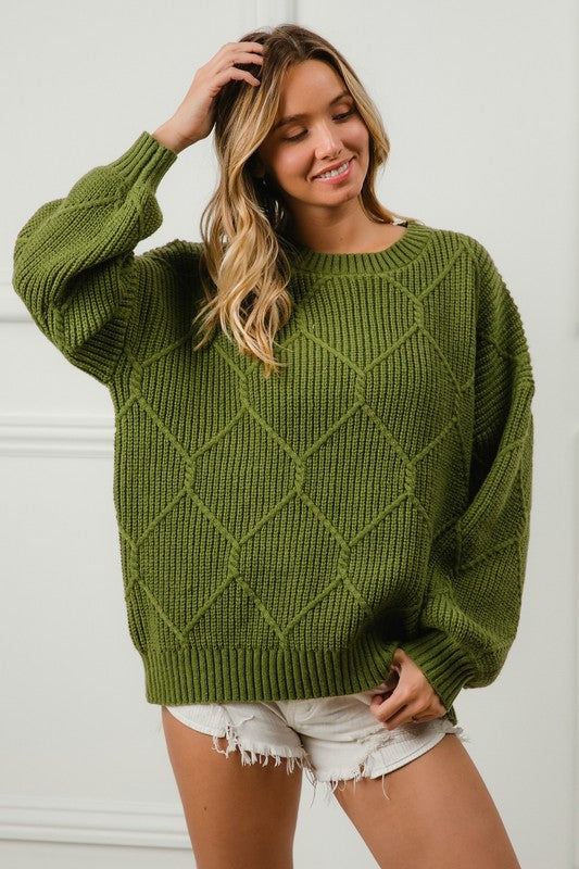 Jewel Cable Knit Crew Neck Sweater