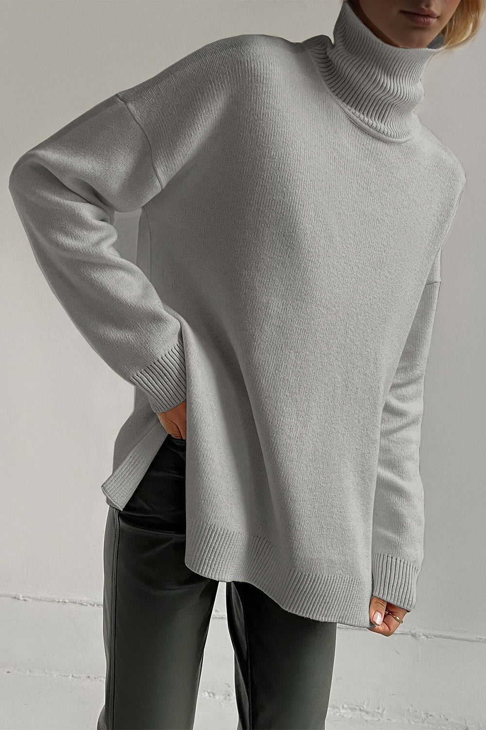 Lush Side Slit Turtleneck Sweater