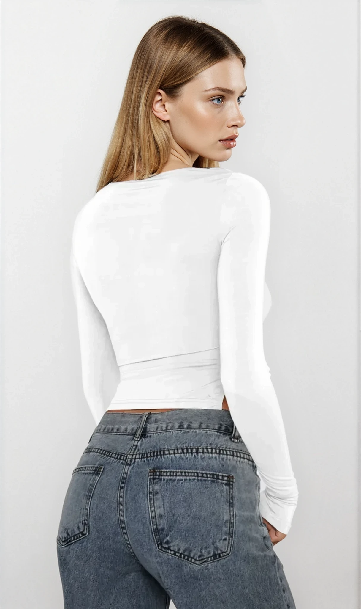 Light gray tied slit round neck long sleeve shirt by Trendsi, featuring a relaxed fit and stylish design, shown flat on a white background.