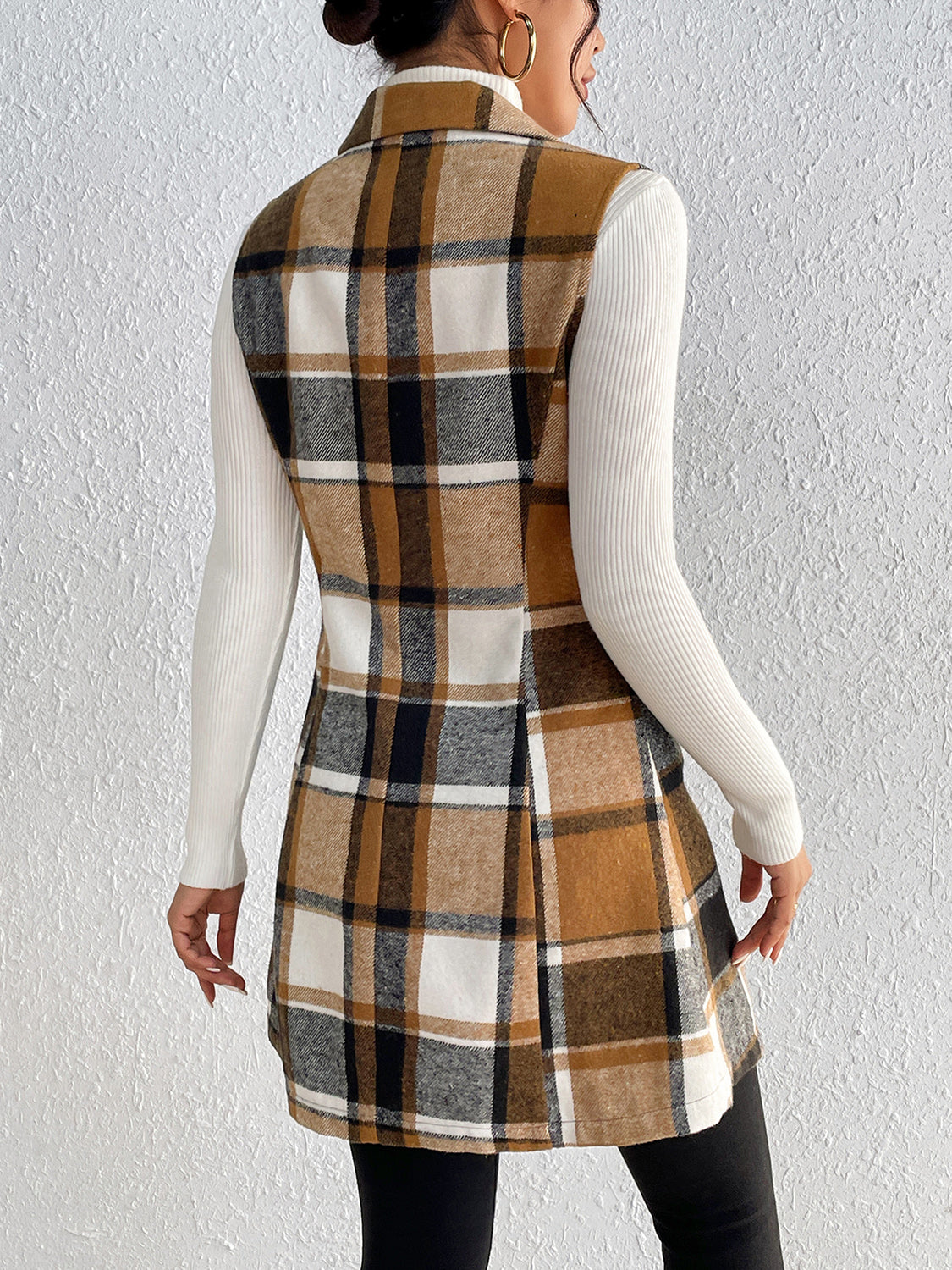 Cinnamon Plaid Lapel Collar Vest