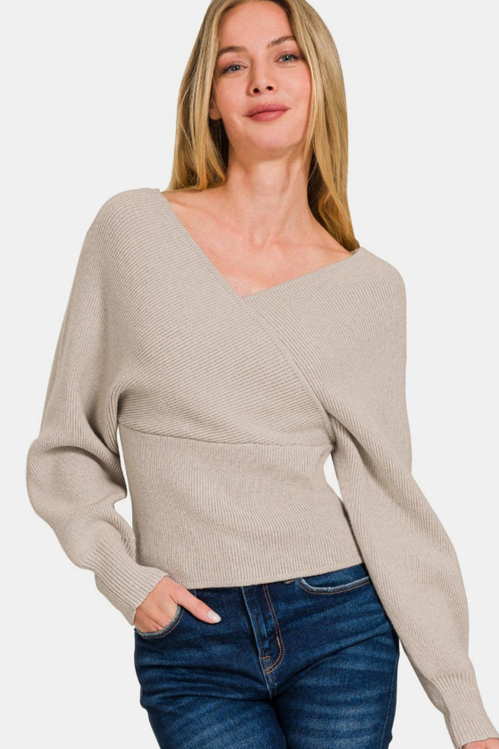 Cross Wrap Rib Knit Sweater