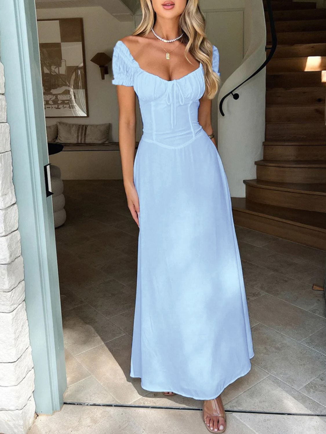 Hamptons Sweetheart Neck Short Sleeve Maxi Dress