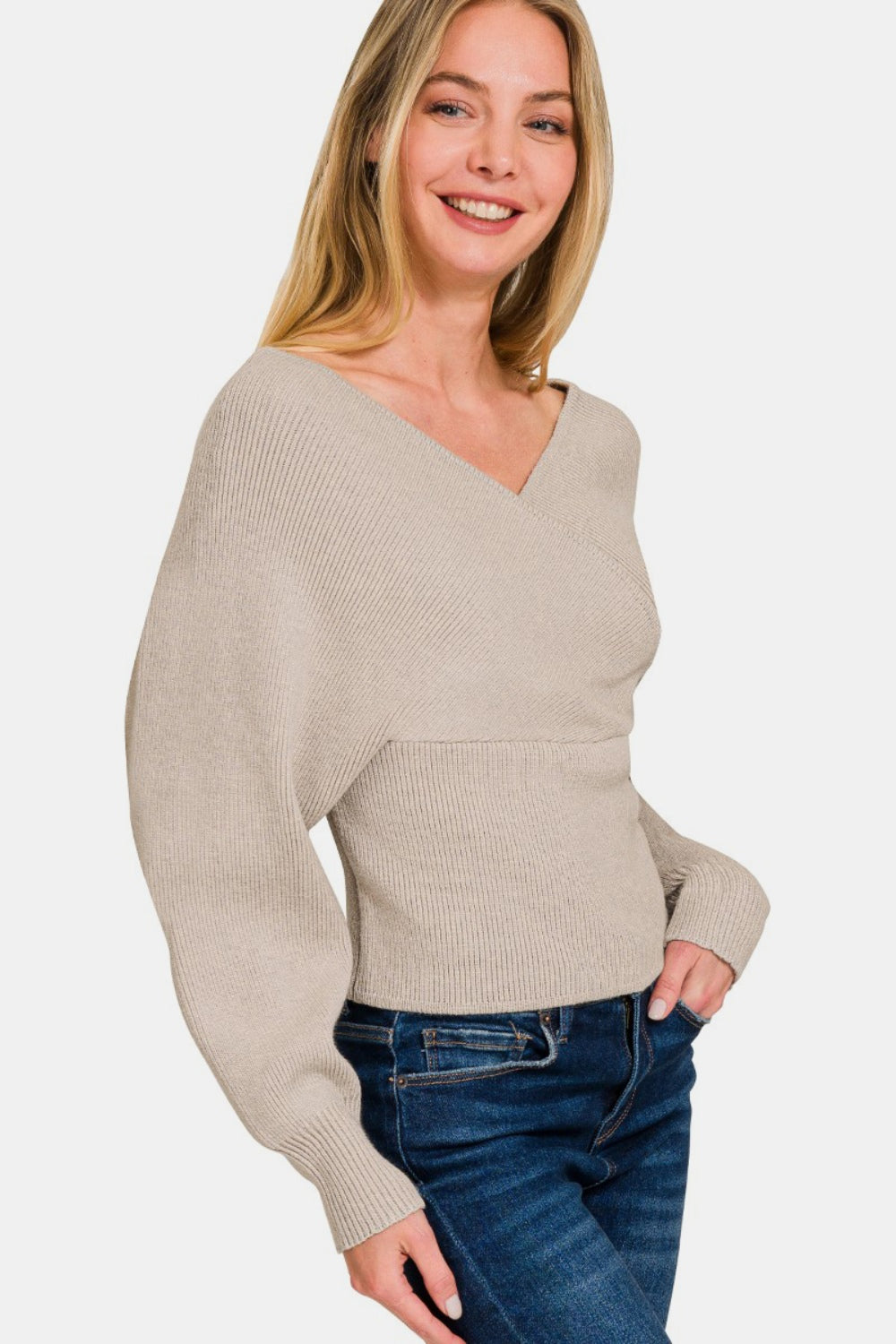 Cross Wrap Rib Knit Sweater