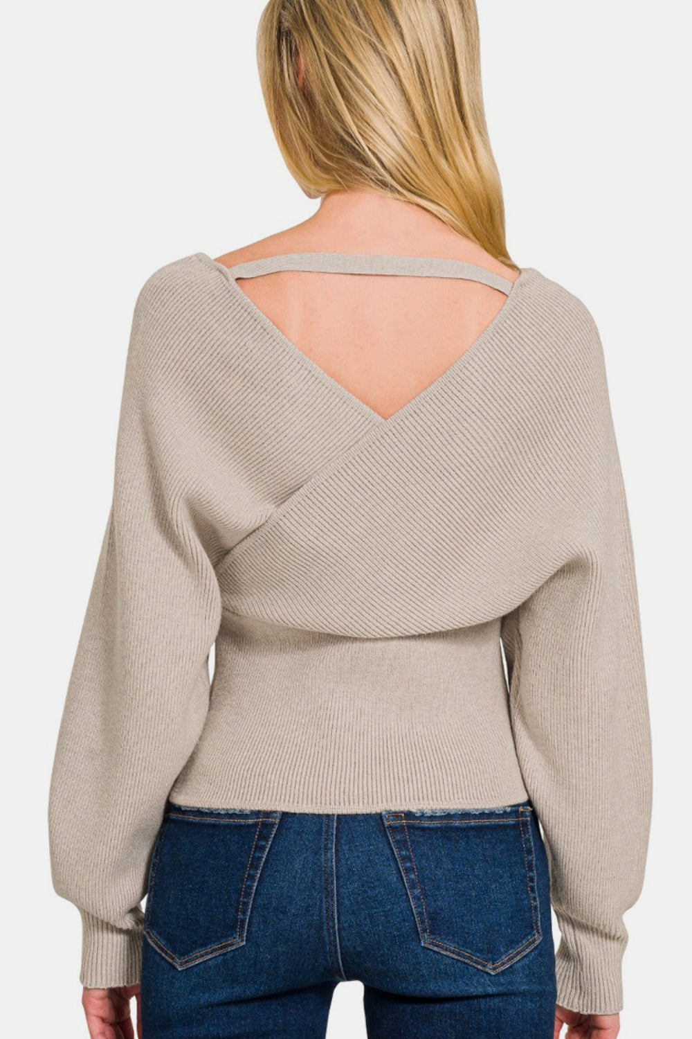 Cross Wrap Rib Knit Sweater