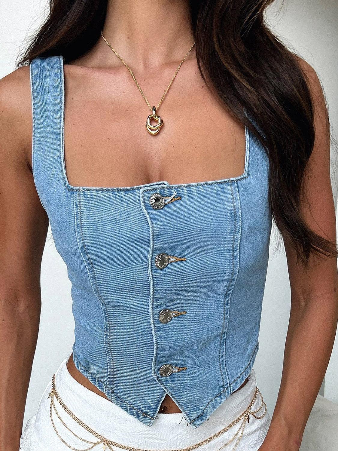 Denim Square Neck Top