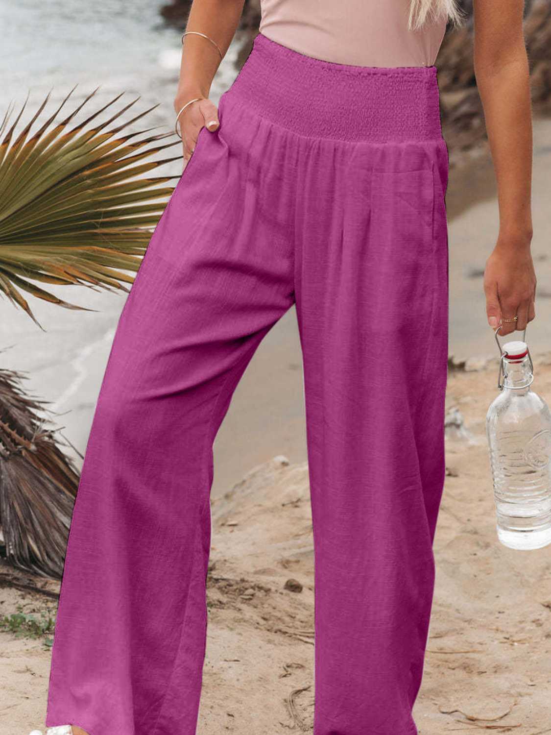 Safari Smocked-Waist Wide Leg Pant