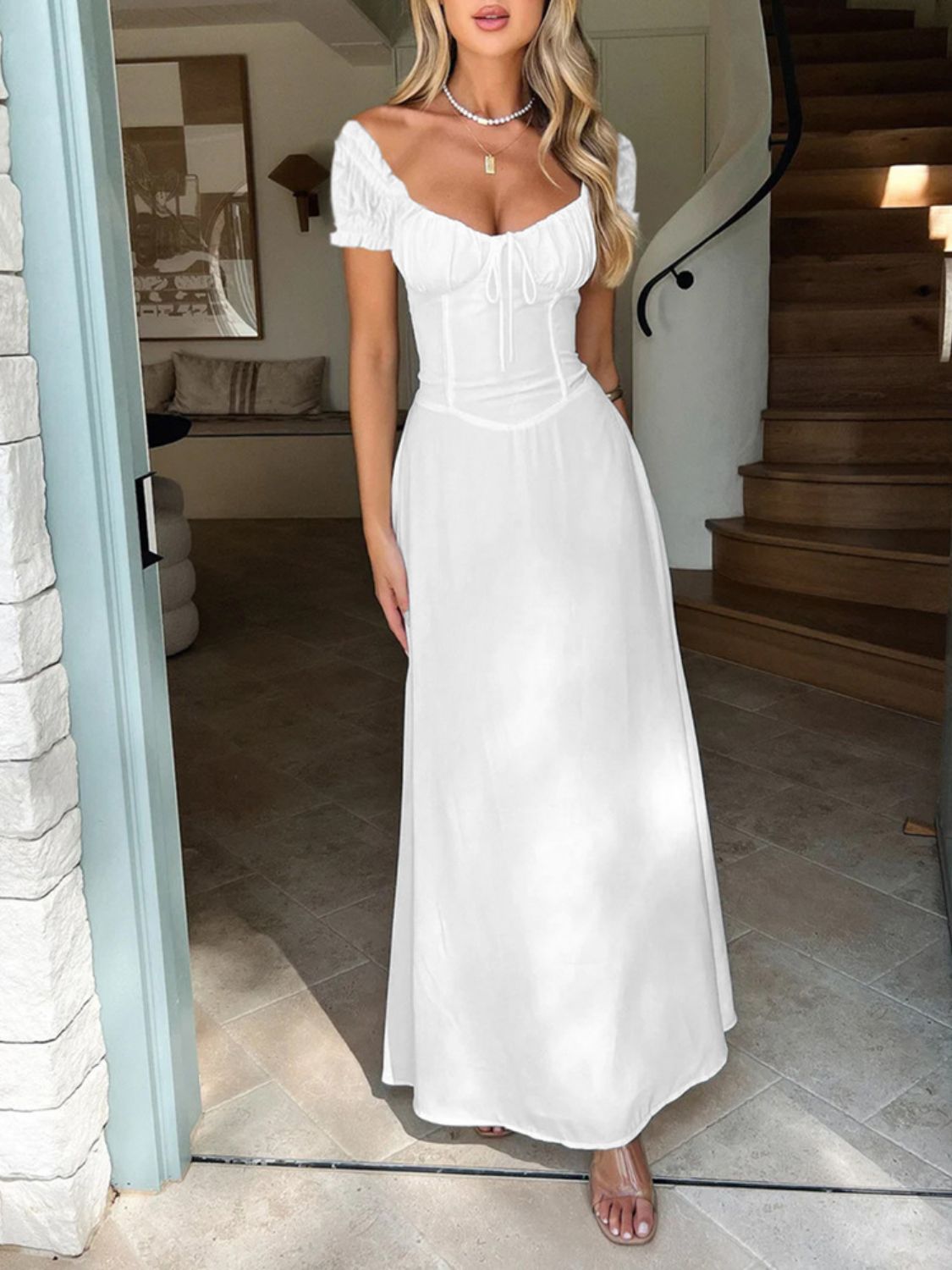 Hamptons Sweetheart Neck Short Sleeve Maxi Dress