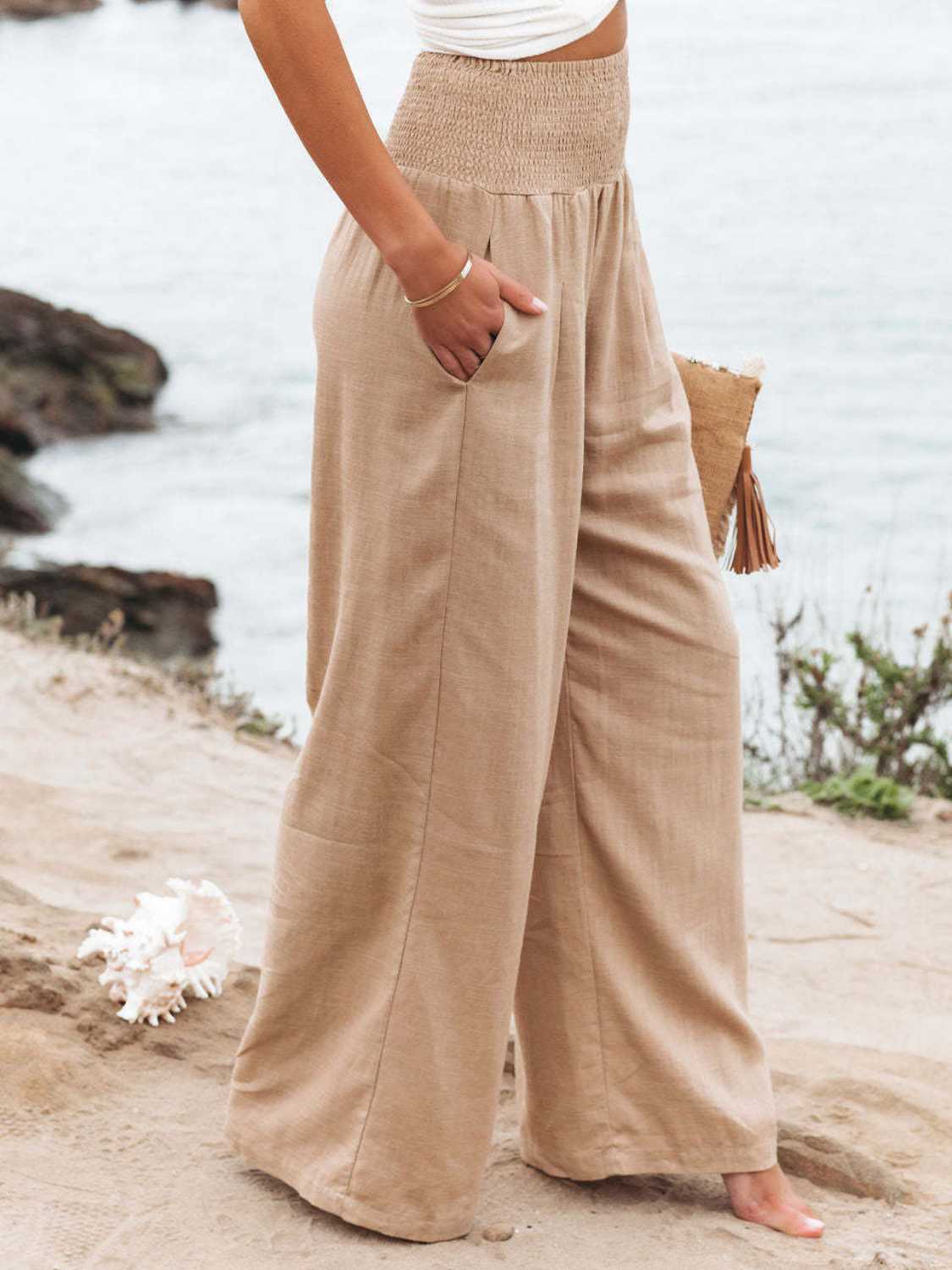 Safari Smocked-Waist Wide Leg Pant