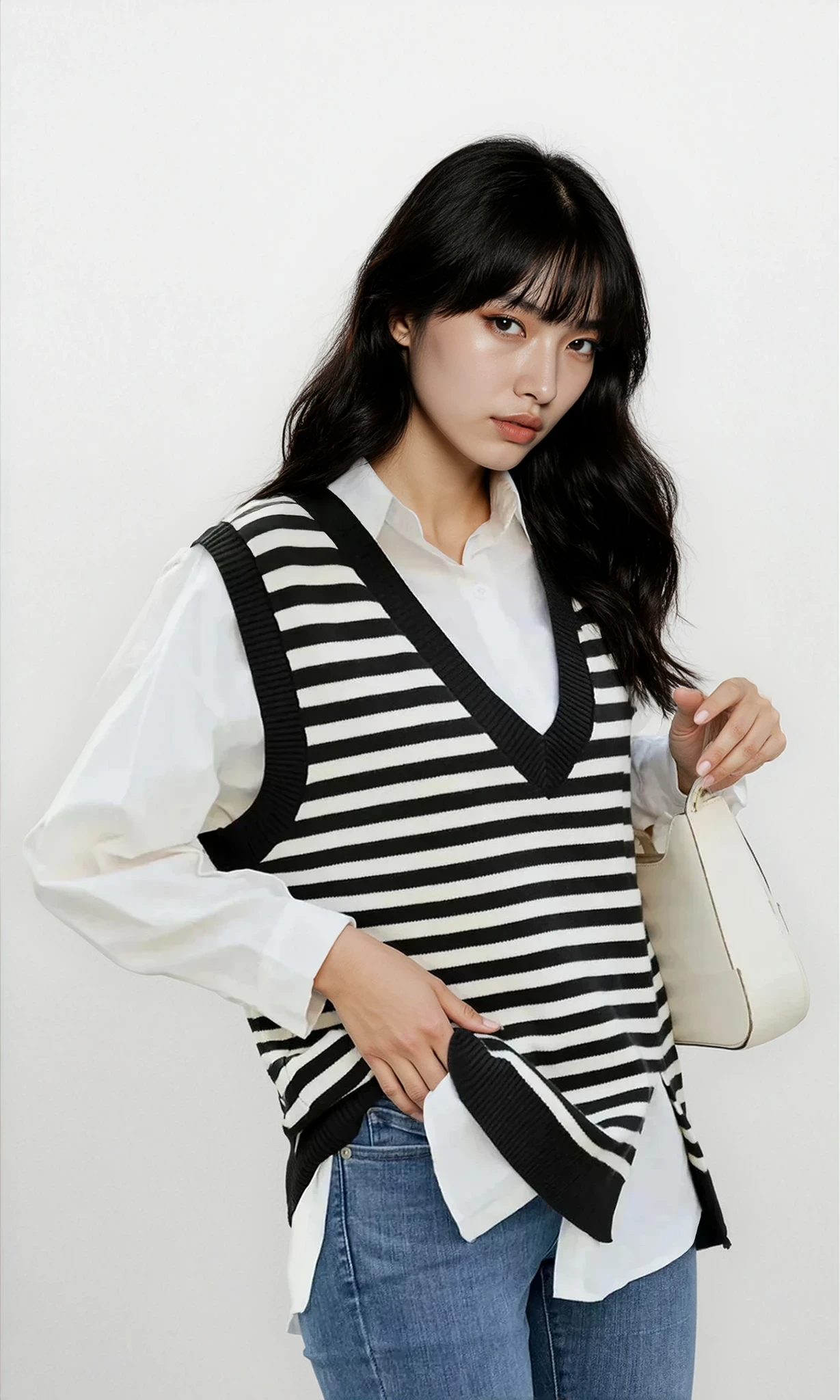 Noble Slit V-Neck Striped Sweater Vest