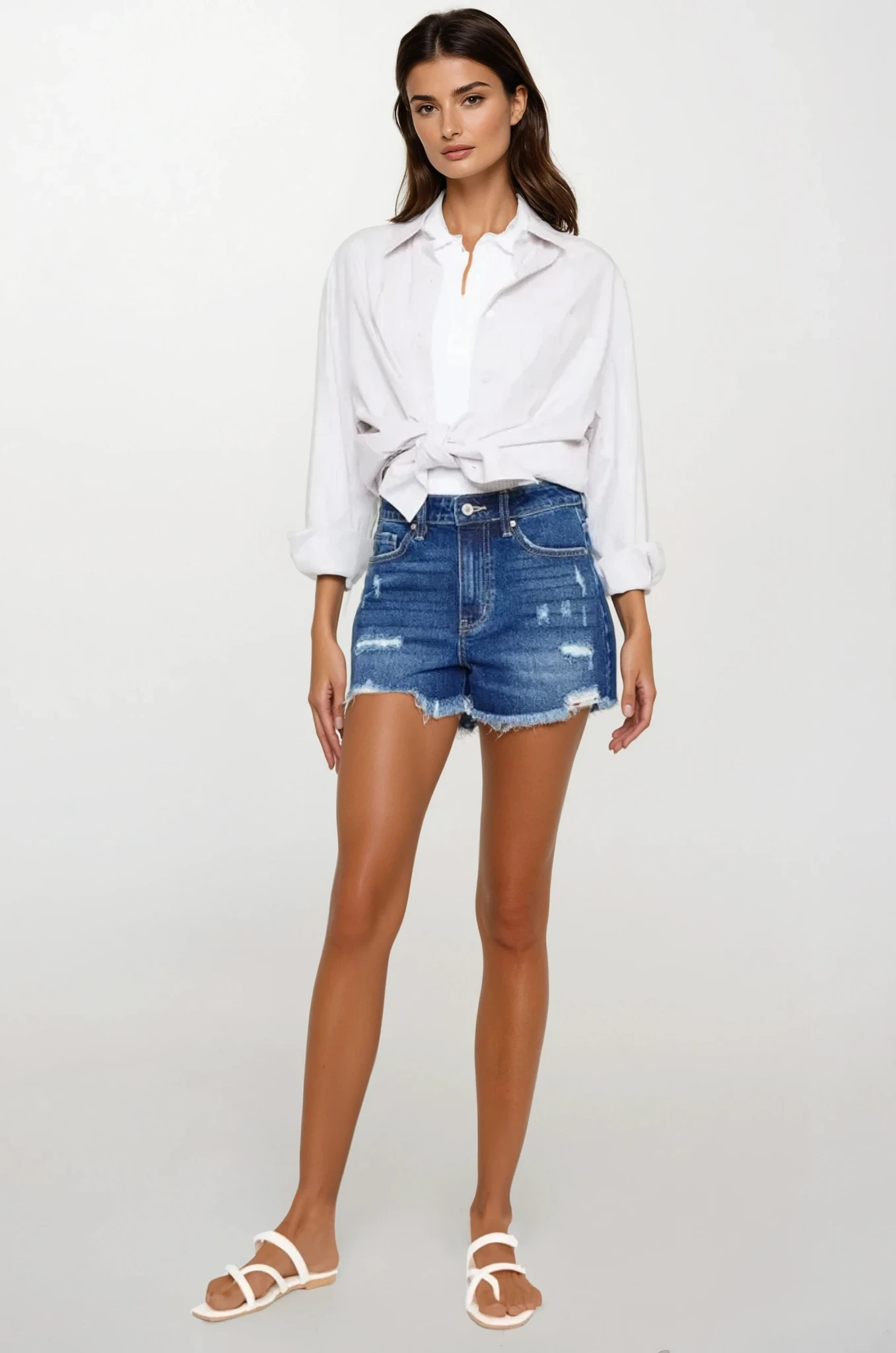 Signature High-Waist Distressed Denim Short