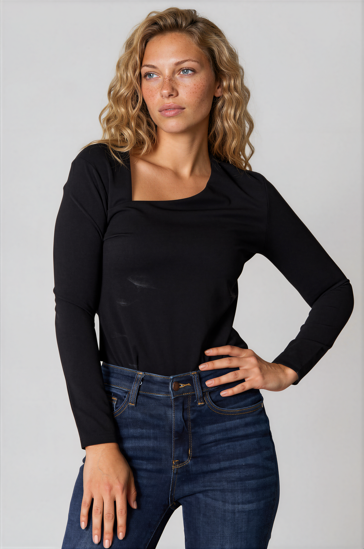Midnight Asymmetrical Neck Long Sleeve Top