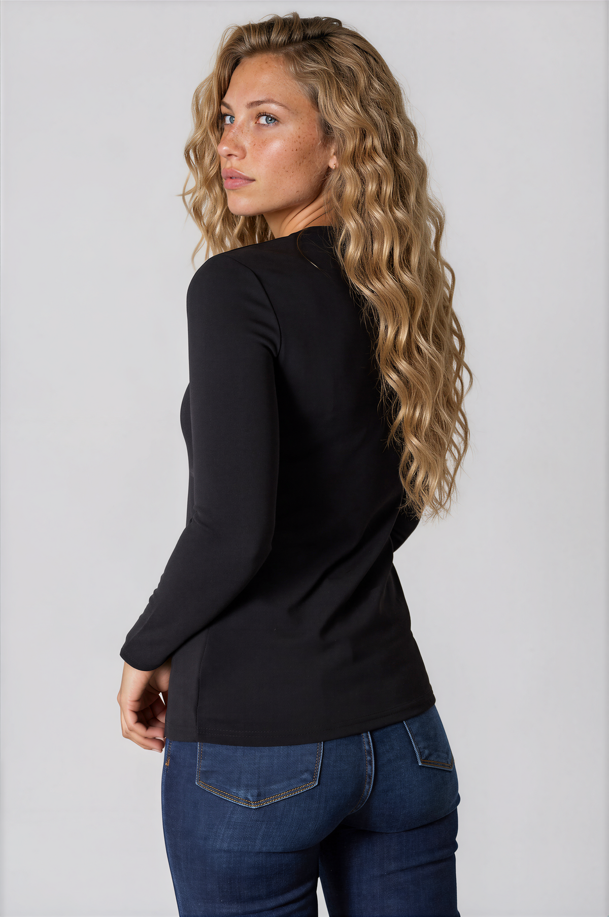 Midnight Asymmetrical Neck Long Sleeve Top