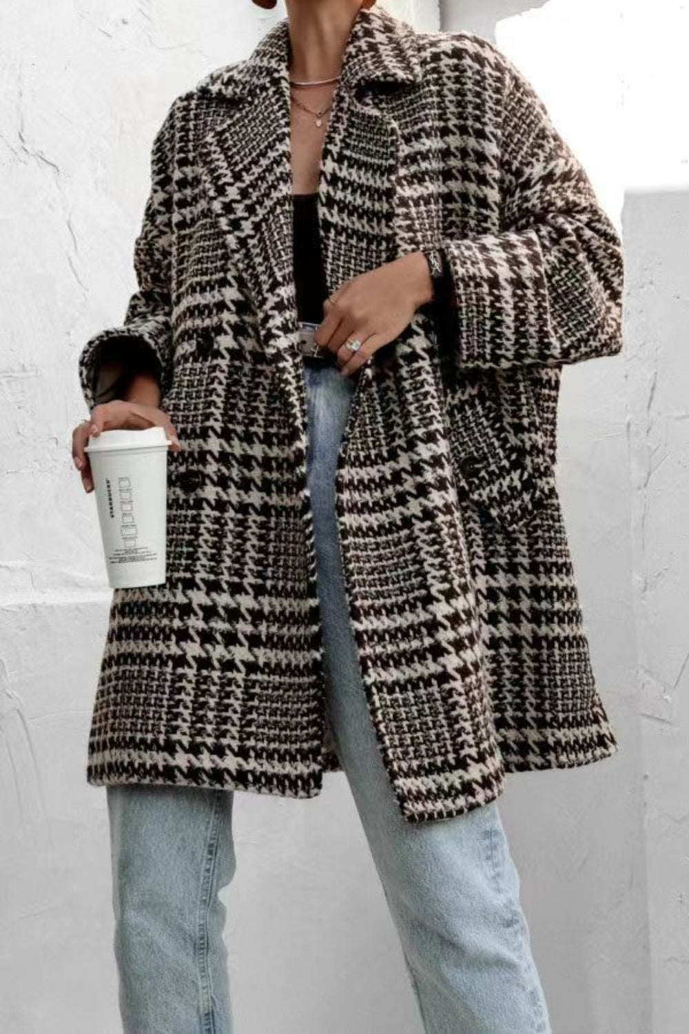 Houndstooth Collared Peacoat