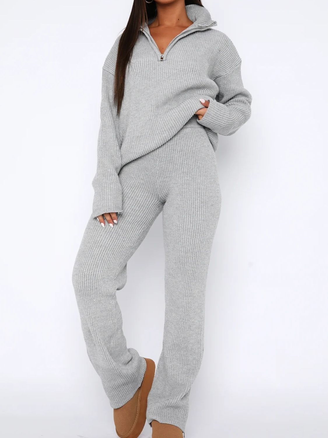 Plush 1/4 Zip Long Sleeve Top and Pant Set