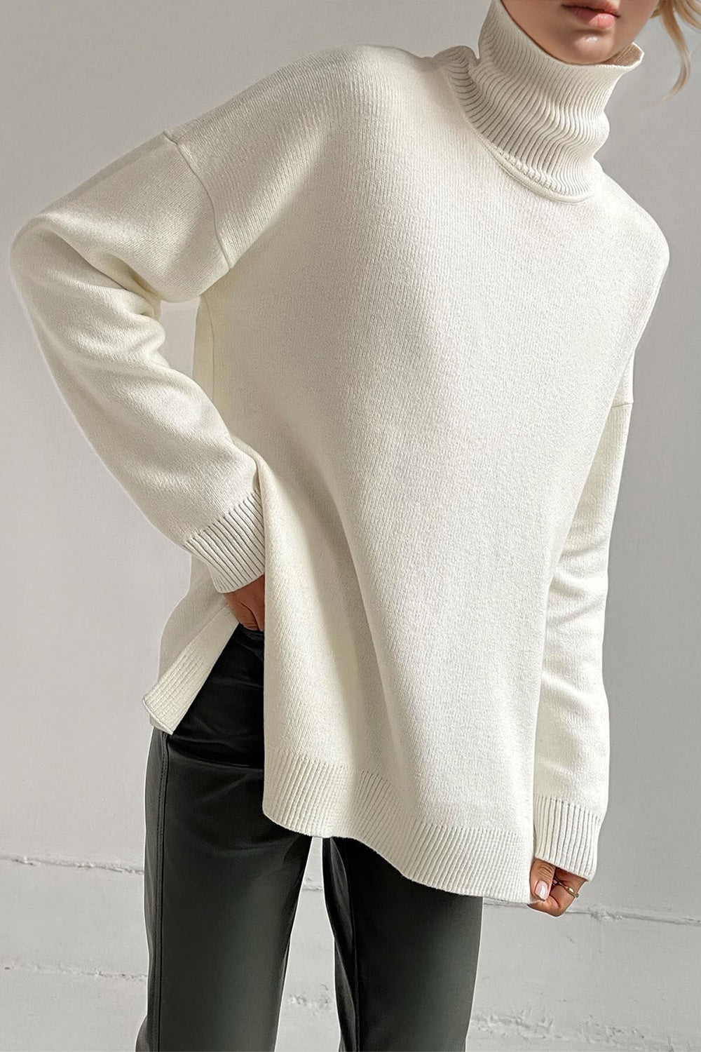 Lush Side Slit Turtleneck Sweater