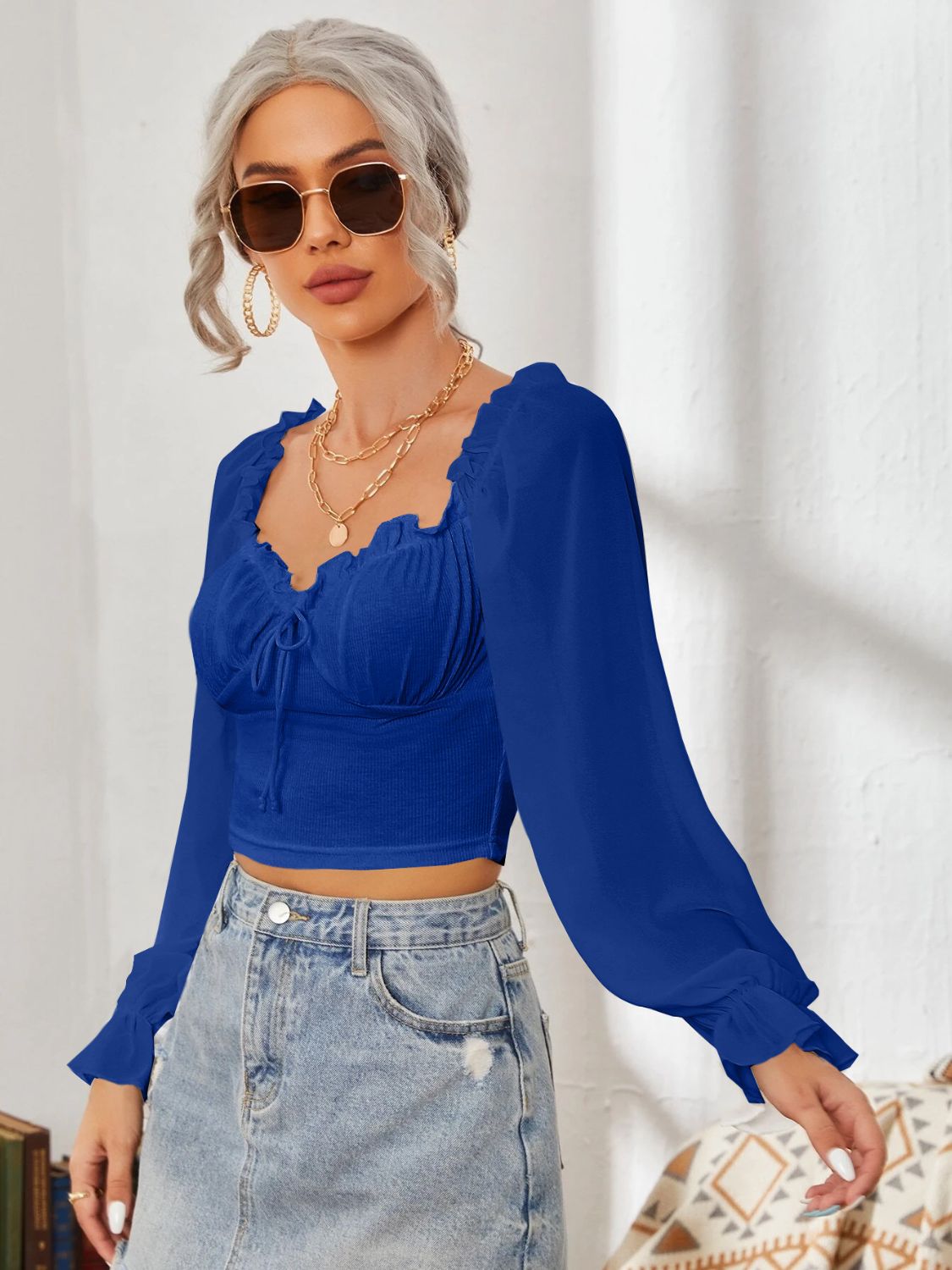 Simplicity Sweetheart Neck Flounce Sleeve Top