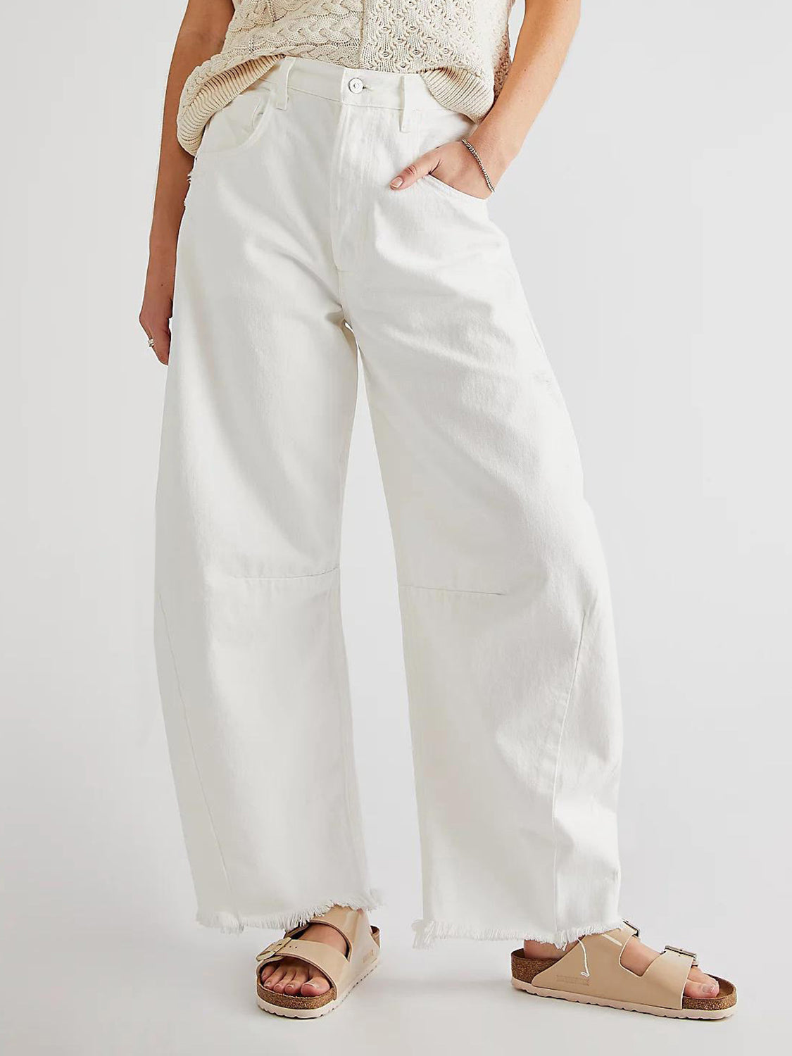 Stitched Raw Hem Wide Leg Jean