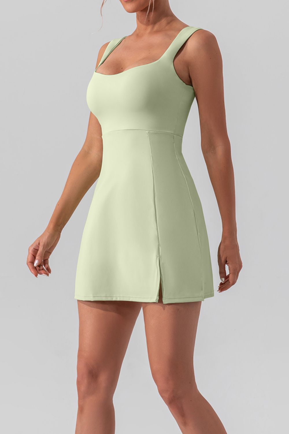 Square Neck Slit Tennis Dress