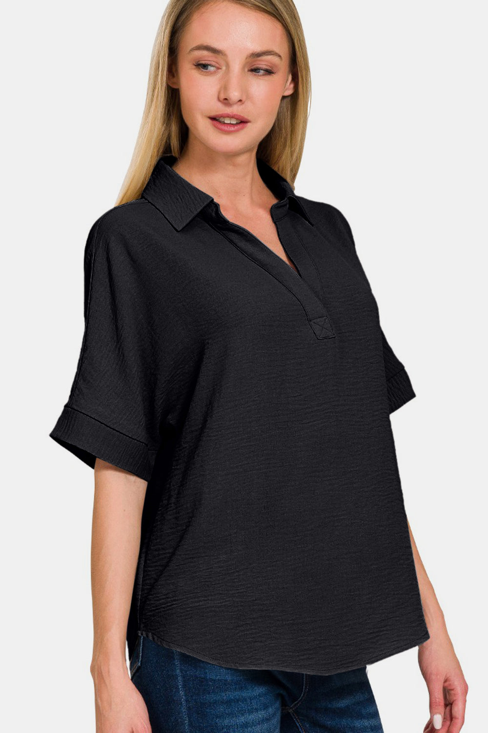 Versatile Collared Short Sleeve Top