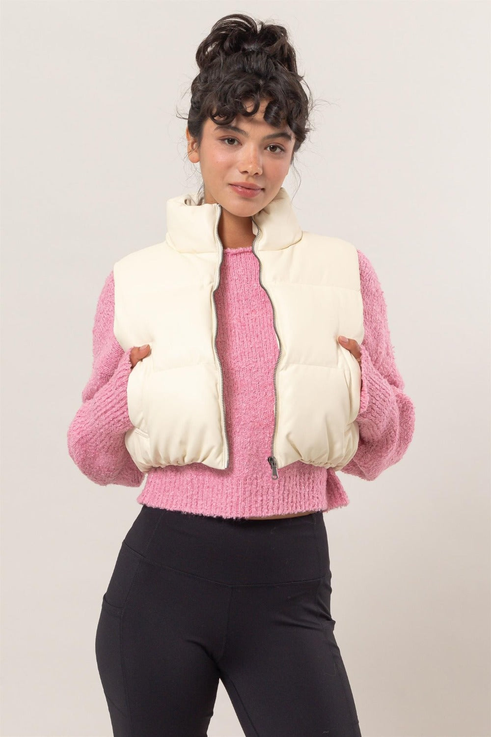 Super Cropped Cream Puffer Vest