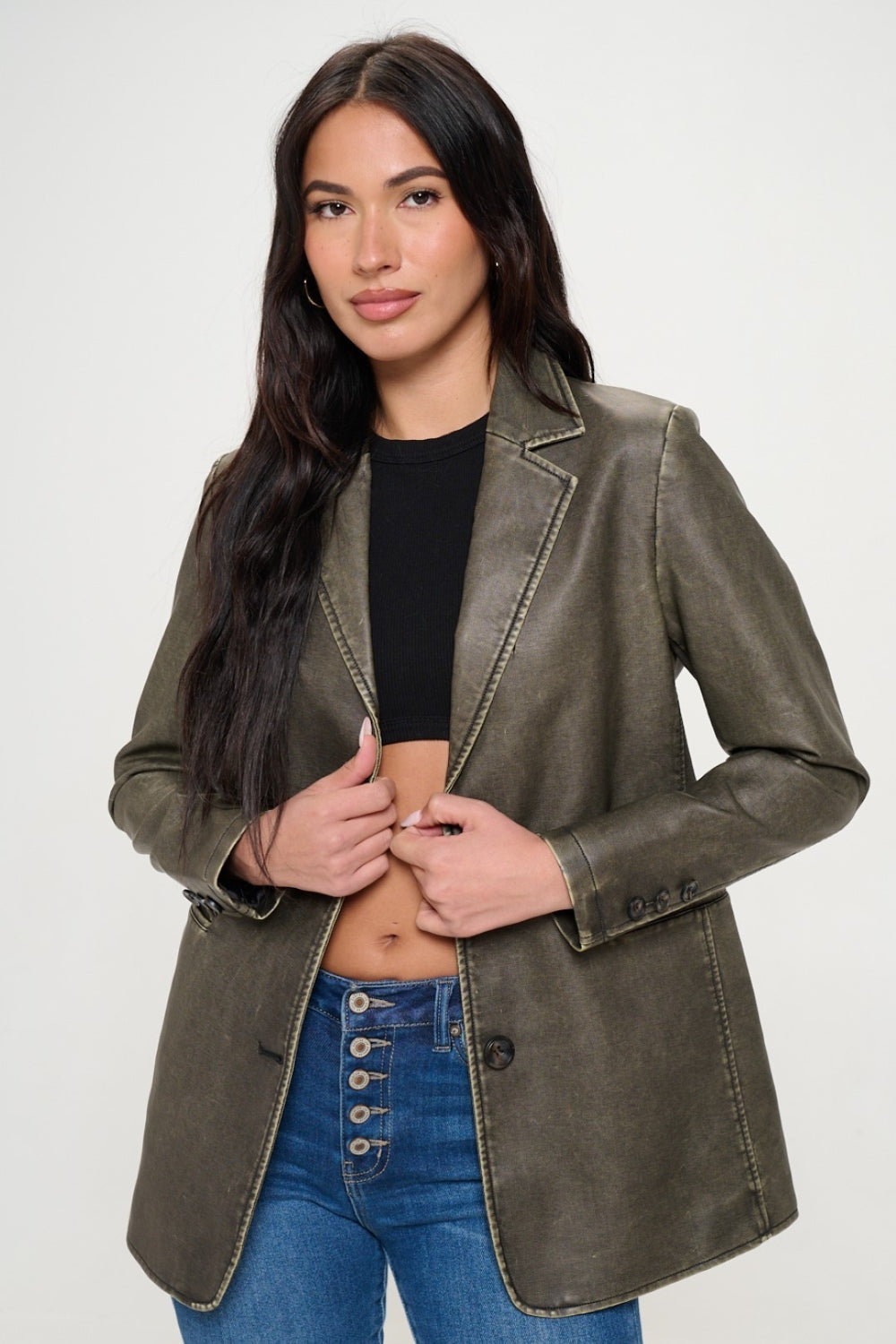 Statement Vegan Leather Blazer