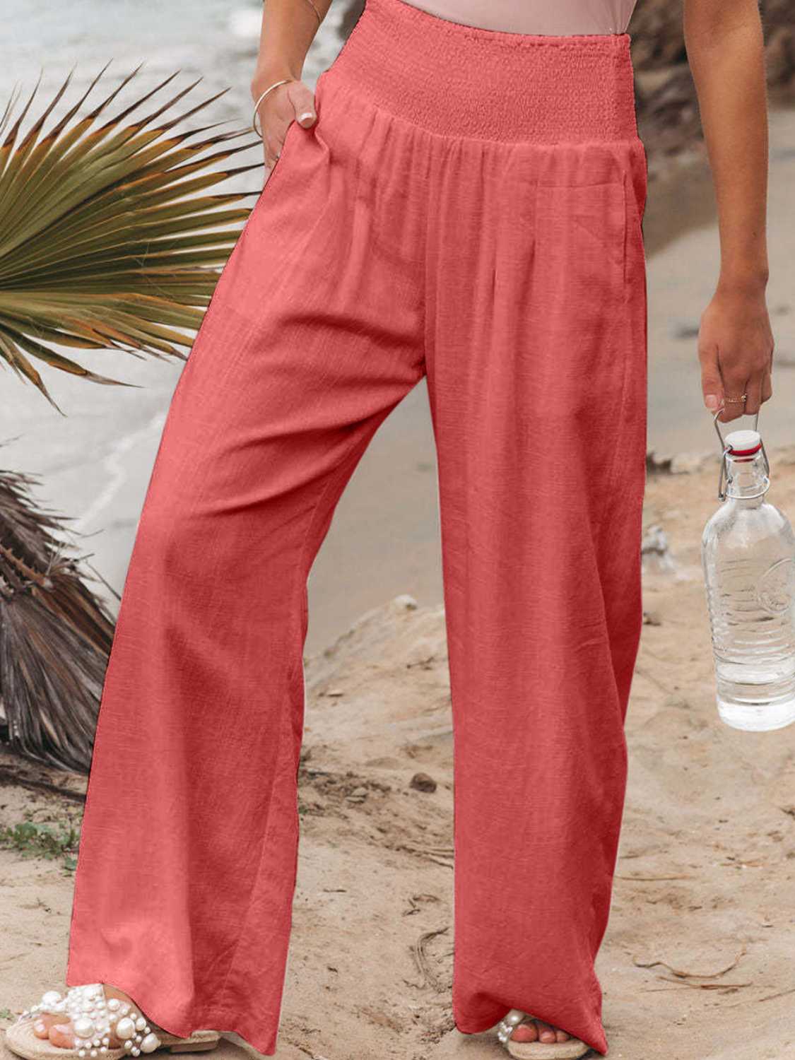 Safari Smocked-Waist Wide Leg Pant