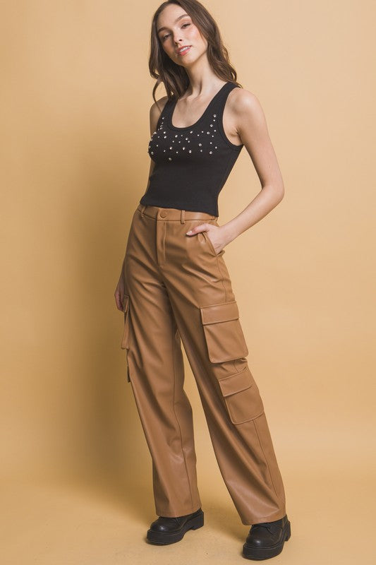 Faux Leather Cargo Pant