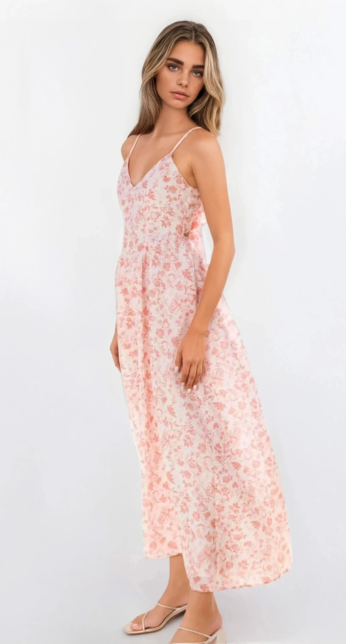 Fleuron Bow Back V-Neck Cami Dress from Trendsi, light-colored fabric with bow detail at the back and V-neckline.
