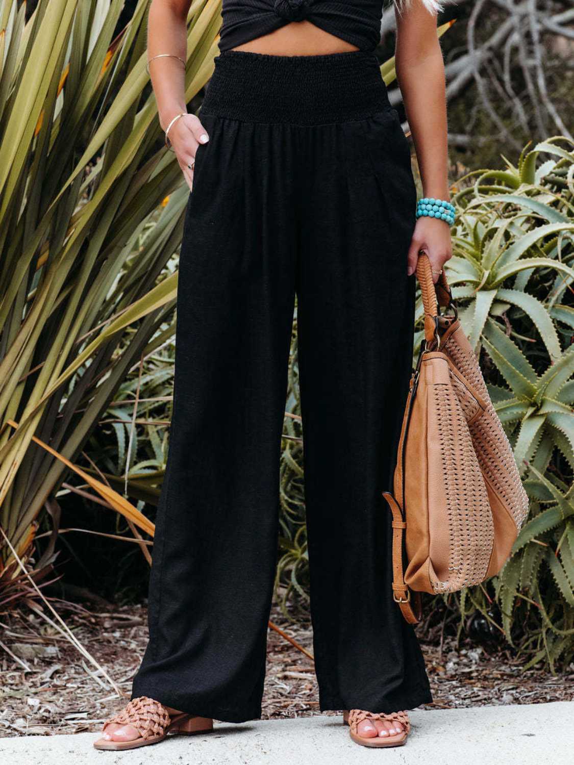 Safari Smocked-Waist Wide Leg Pant