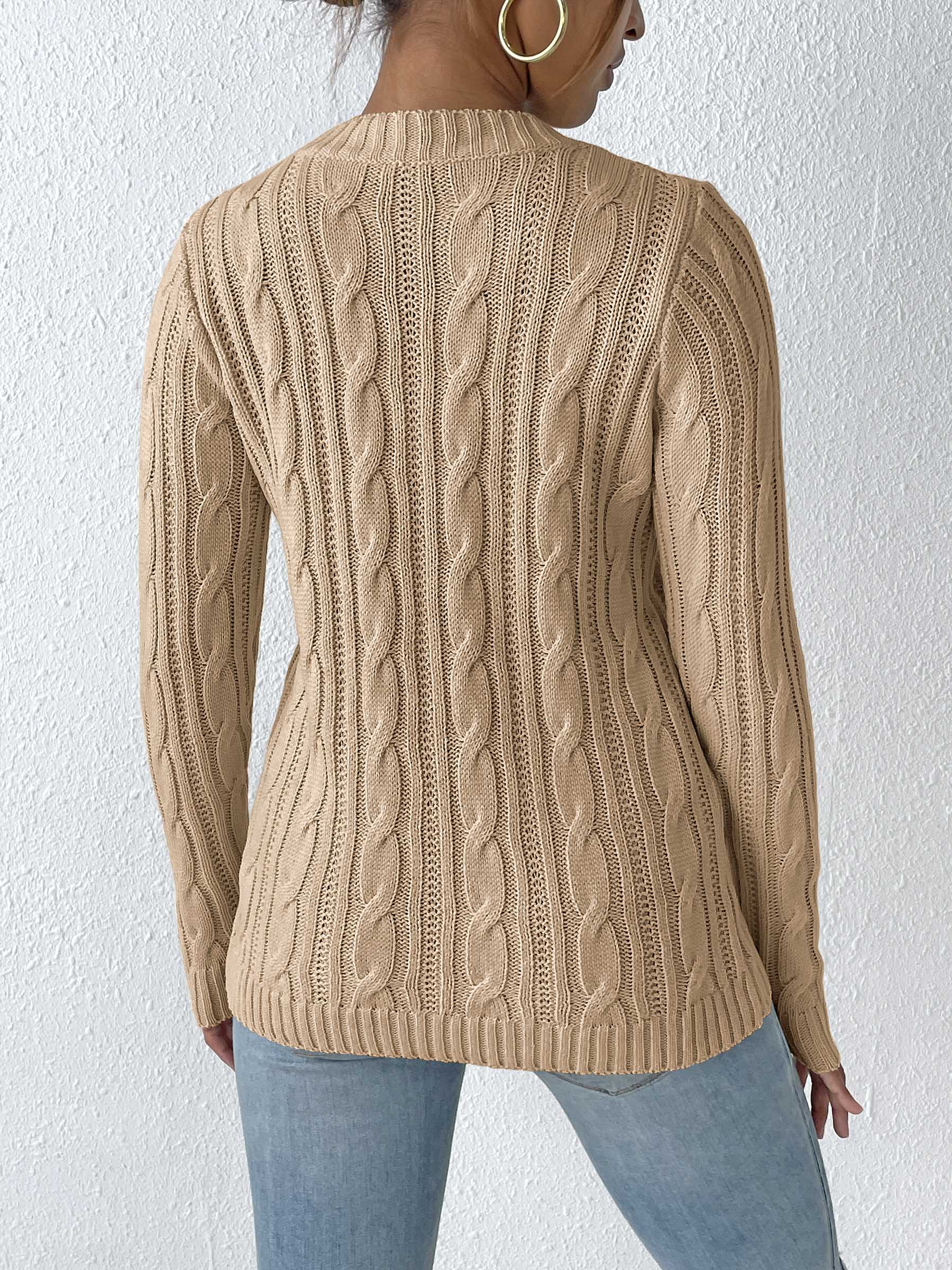 Clear Cable-Knit Crew Neck Sweater