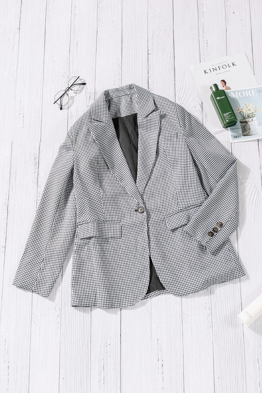 Refined Plaid Lapel Collar Blazer