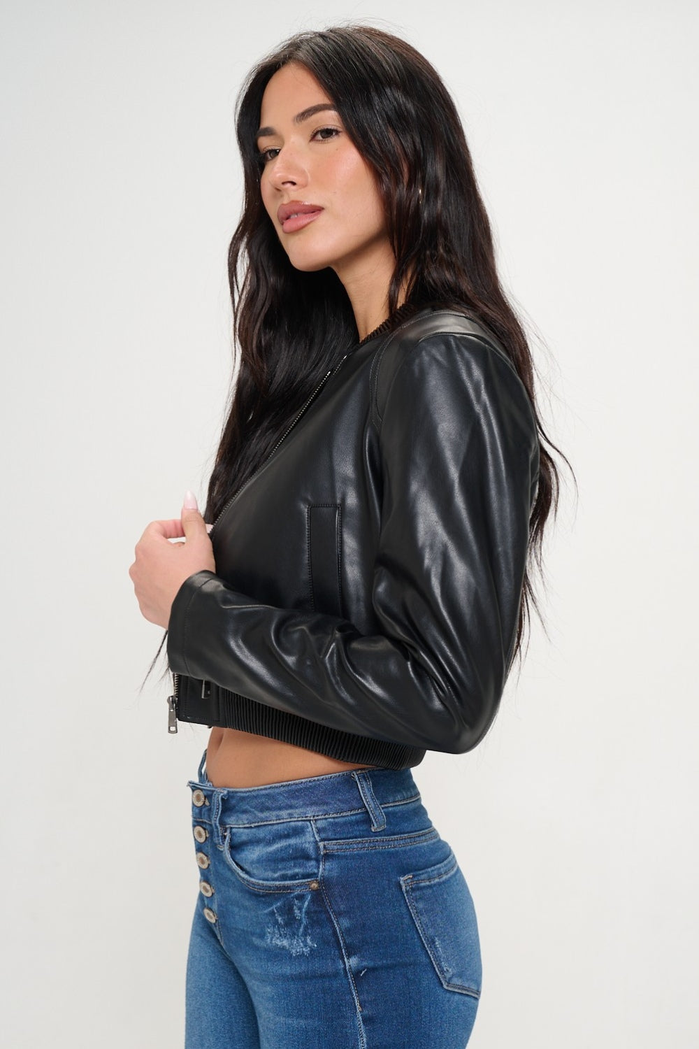 Metro Cropped Full Zip Bomber Jacket